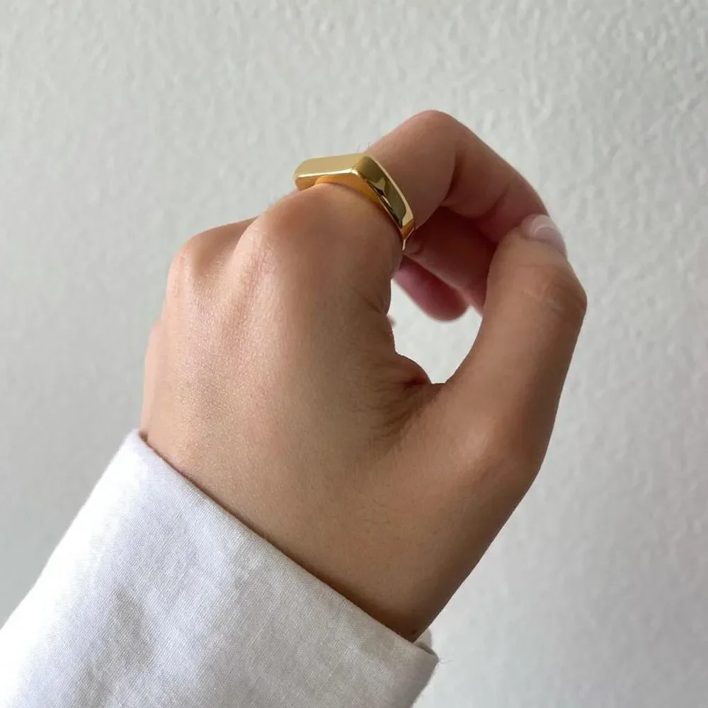 18K Gold Plated Minimalistic Flat Bar Gold Band Ring
